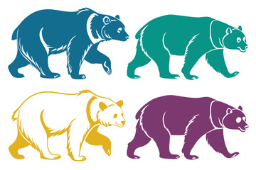 set of Bear silhouette vector illustration isolated on white background