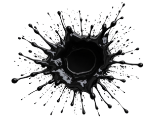 Black liquid circular splash isolated over png transparent background