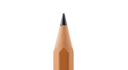 A sharp wooden pencil with a yellow color and an eraser is isolated on a white background, a common stationery object for writing and drawing