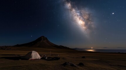 Nighttime campsite under Milky Way