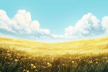 Naklejka premium Golden field under a vast, azure sky.