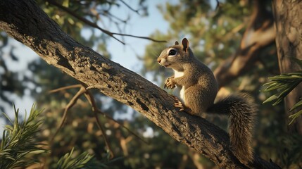 Captivating wildlife scene of a Squirrel perched on a tree branch outdoors