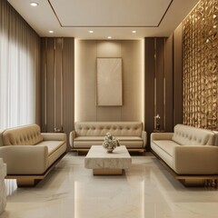 Fototapeta premium Modern Luxury Living Room with Beige Sofas and Gold Accents