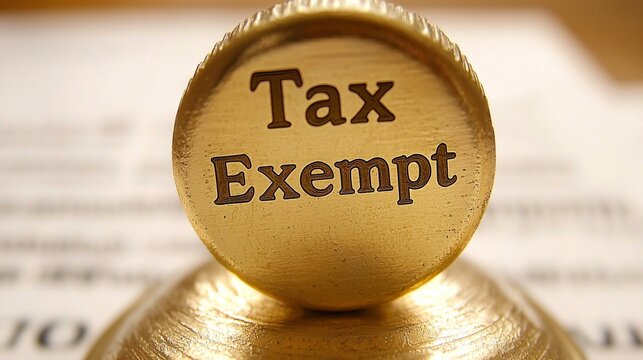 Golden tax exempt stamp pressed on official document with copy space, financial approval concept, government tax relief policy and legal exemption certification for business.