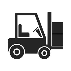 Industrial forklift lifting icon and logo silhouette vector illustration isolated on white background