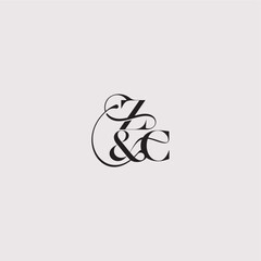 ZC letter elegant and luxury concept bold serif initial calligraphy wedding concept monogram