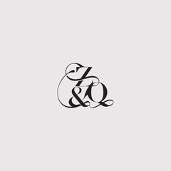 ZQ letter elegant and luxury concept bold serif initial calligraphy wedding concept monogram