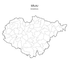 Obraz premium Vector Map of Sălaj County (Județul Sălaj) with all Administrative Territorial Units (UAT) including Municipalities (Municipii), Towns (Orașe) and Communes (Comune) - Romania 2025