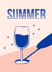 Summer poster. Retro background with cocktail glass. Vintage vector illustration for poster, banner, cover, card, story, summer sale