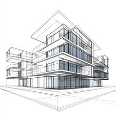 Architectural Sketch of a Modern Multi-Story Building