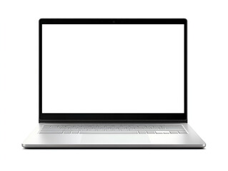 Silver portable laptop computer with a blank screen isolated on white for business technology