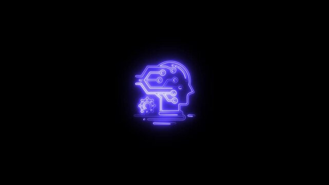 Neon Human Head with Circuit Connections - Symbo, Cyborg Artificial Intelligence neon light sign . Chat with AI or Artificial Intelligence technology. Artificial Intelligence technology concept