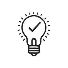 Draw a simple black line from a light bulb. The light bulb is located in the center in the image, The background is pure white generate AI.