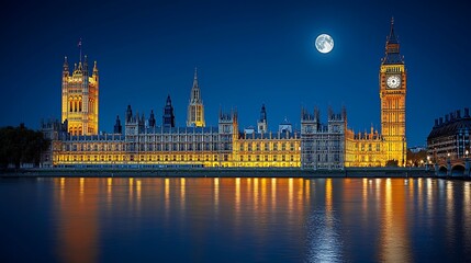 Fototapeta premium Illuminated Riverfront Buildings Night Scene