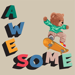 awesome bear with skateboard