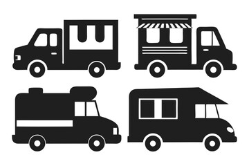 set of food truck silhouette vector illustration isolated on white background