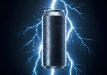  A Sparkling Energy Drink Can Surrounded by Dramatic Lightning Bolts