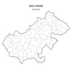 Fototapeta premium Vector Map of Satu Mare County (Județul Satu Mare) with all Administrative Territorial Units (UAT) including Municipalities (Municipii), Towns (Orașe) and Communes (Comune) - Romania 2025