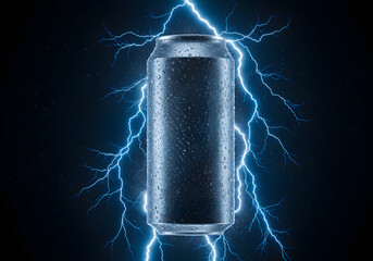  A Sparkling Energy Drink Can Surrounded by Dramatic Lightning Bolts