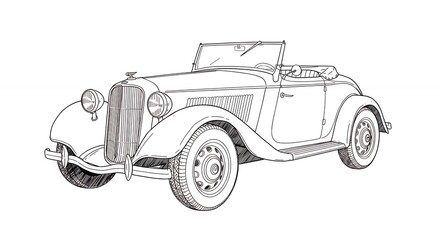 Vintage convertible car line art illustration