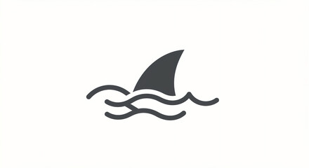 Naklejka premium Fin Rising Above Water Waves Minimalist Icon