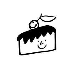 Adorable Cute Cartoon Cake with a Cherry on Top and a Cheerful Smiley Face Design