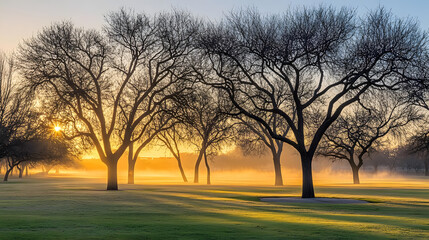 Sunrise mist trees landscape