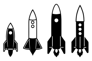 set of Space rocket ship silhouette vector illustration isolated on white background