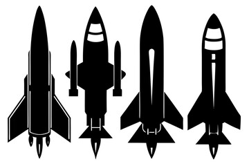 set of Space rocket ship silhouette vector illustration isolated on white background