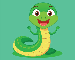 Fototapeta premium Cute Green Snake Cartoon Illustration