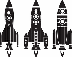 set of Space rocket ship silhouette vector illustration isolated on white background