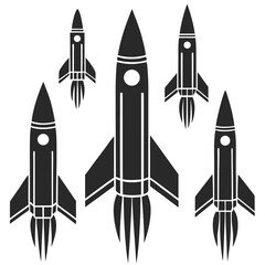 set of Space rocket ship silhouette vector illustration isolated on white background
