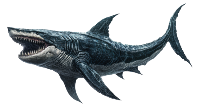 A megalodon shark on a white background