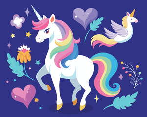 Magical Unicorn with Rainbow Mane and Flying Companion