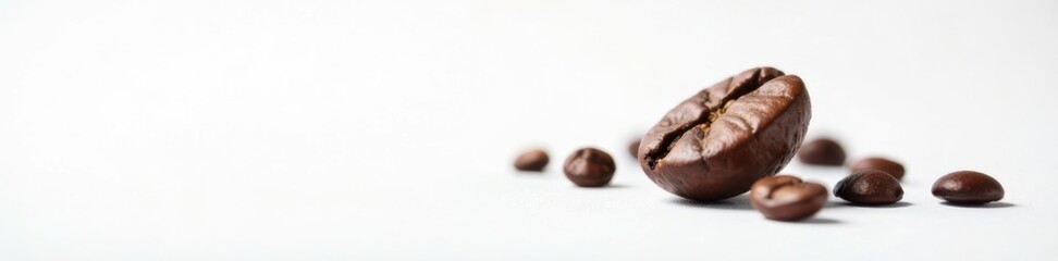 Single coffee bean on white background, coffee, coffee beans