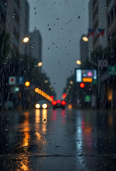 Obraz premium city street filled with lots of traffic covered in rain