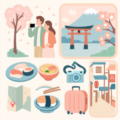 Cute Japan Travel Elements – Kawaii Flat Style
