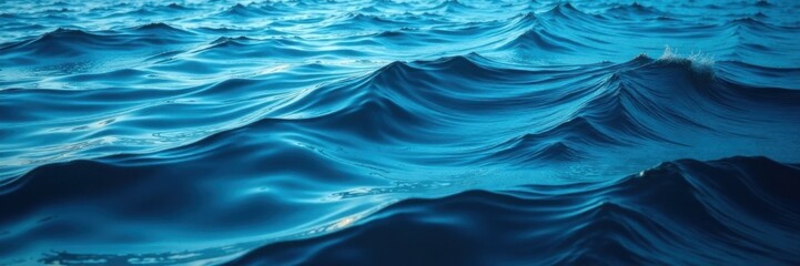 Dark blue ocean surface with subtle waves and seaweed swaying gently in the current, seaweed, wave, aquatic scene