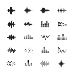 Naklejka premium Sound waves, Equalizer, Audio waves, Radio signal, Music. Recording. Vector illustration. Sound wave set.