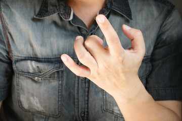 Hands of computer users have pain and injury to the fingers. From Syndrome Syndrome .Health and...