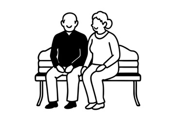 grandparents sitting on a bench silhouette vector illustration isolated on white background