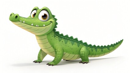 Fototapeta premium Adorable Cartoon Crocodile Illustration Happy Reptile Green Alligator 3D Render