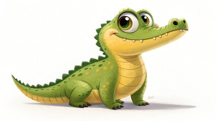 Naklejka premium Adorable Cartoon Crocodile Illustration Cute Reptile Character Design Green Baby Alligator