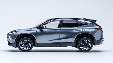 Fototapeta premium Sleek silver crossover suv profile view modern automotive design