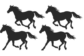 set of Wild horse vector silhouette illustration isolated on white background