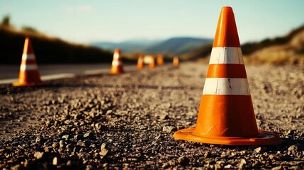 Orange warning cones signal road works and repairs.