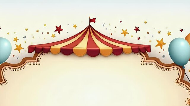 "Vintage Carnival-Themed Frame with Playful Decorations" &ndash; An illustrative frame featuring elements like circus tents, balloons, and stars, with a blank center for a festive look.

