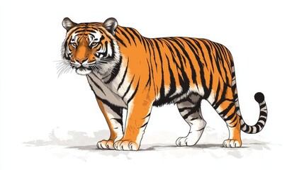 Obraz premium Digital tiger illustration on isolated backdrop featuring pixelated details and bold colors evoking retro gaming aesthetic showcasing strength