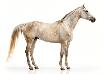 Obraz premium Elegant Light Cream Horse Standing Profile White Background Equine Photography