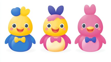 Obraz premium Adorable trio of cartoon birds brings a touch of whimsy to your projects perfect for branding and children's illustrations and designs